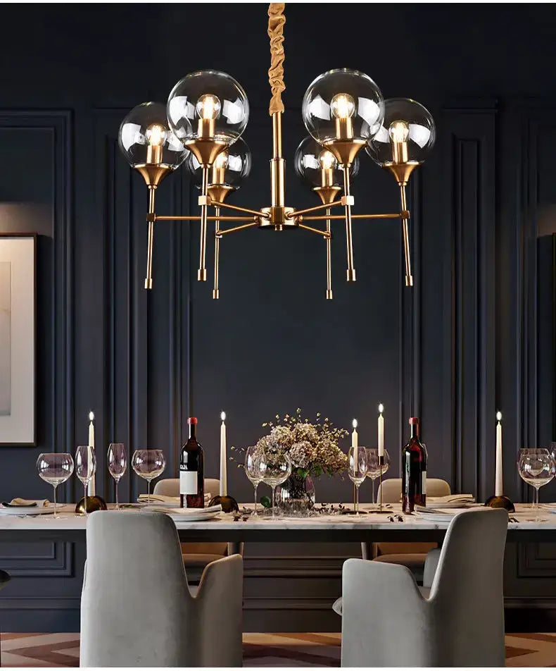 Modern brass designer metal chandelier living room smoked glass globes
