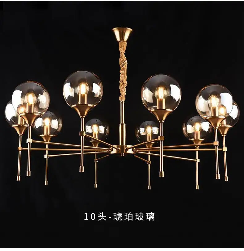 Modern brass designer metal chandelier living room smoked glass globes