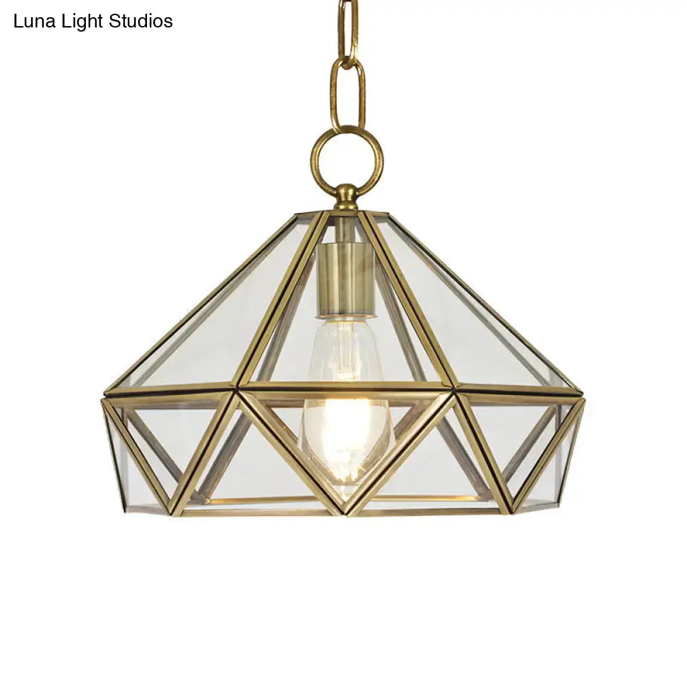 Modern brass diamond pendant light with clear glass for bedroom