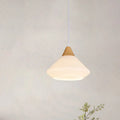 Modernist diamond white glass and wood pendant light dining room