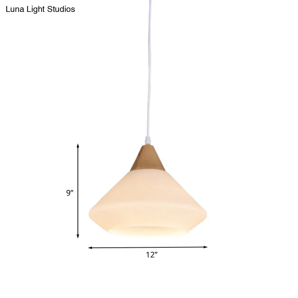 Modernist diamond white glass and wood pendant light dining room
