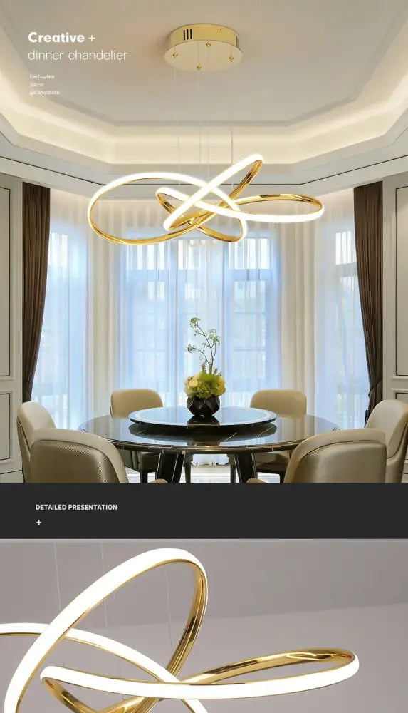 Modern dimmable gold ring chandelier for dining room
