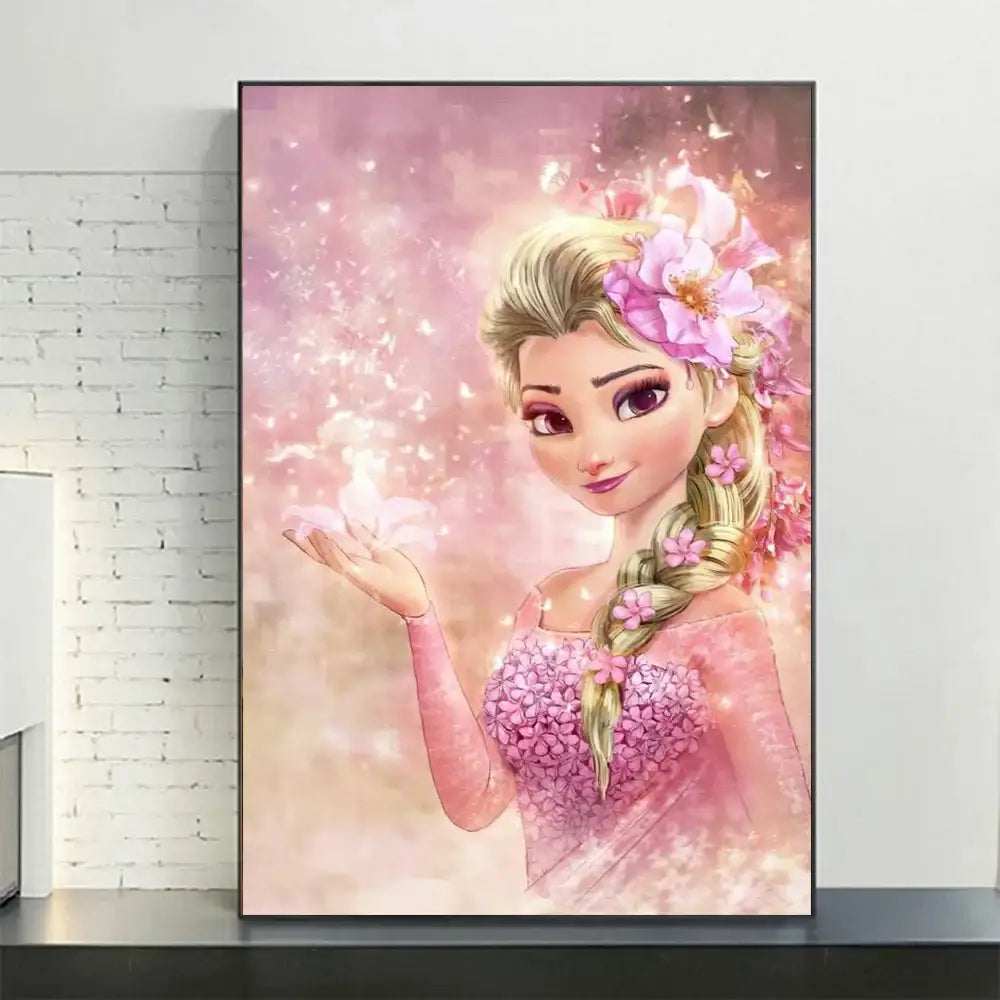 Pink floral disney frozen elsa canvas diamond painting bedroom art