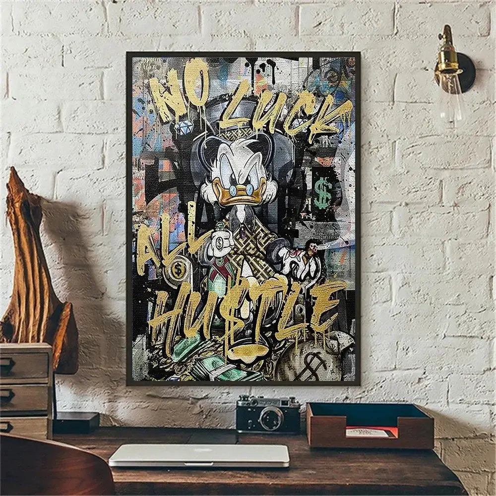 Graffiti disney marvel donald duck framed canvas art living room decor