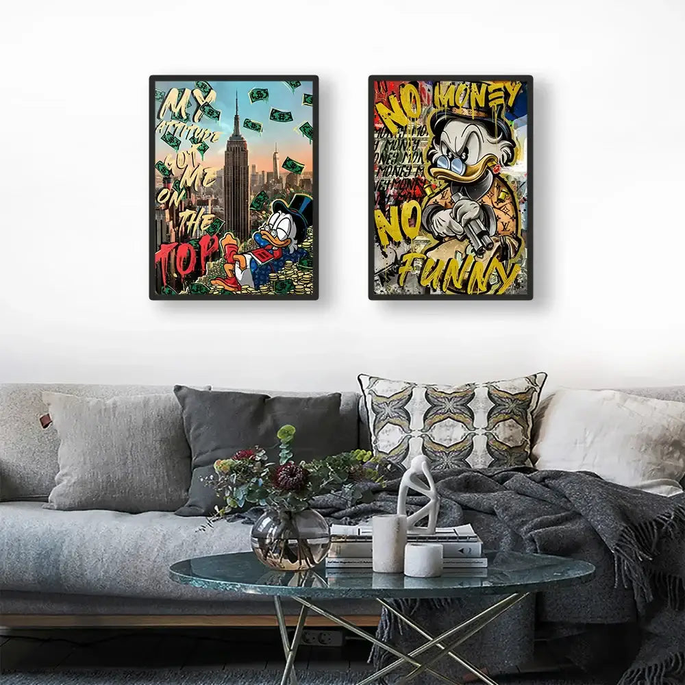 Graffiti disney marvel donald duck framed canvas art living room decor