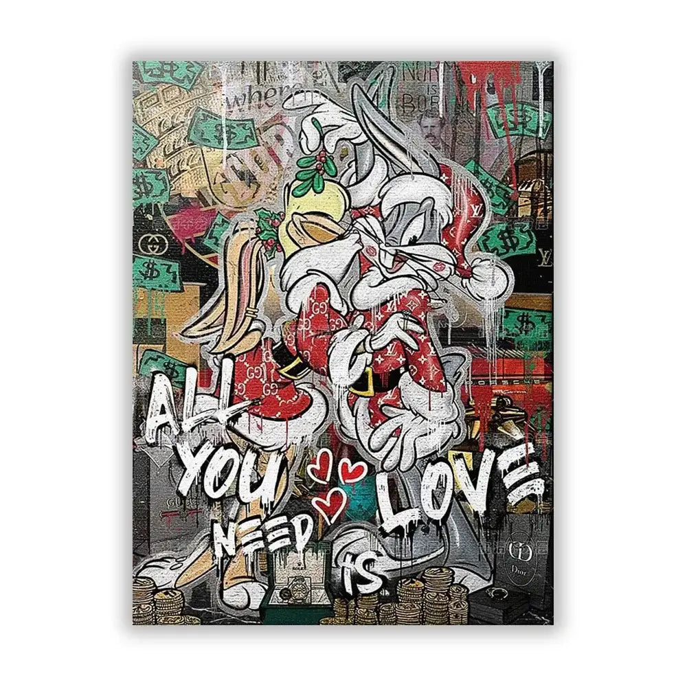 Graffiti disney marvel donald duck framed canvas art living room decor