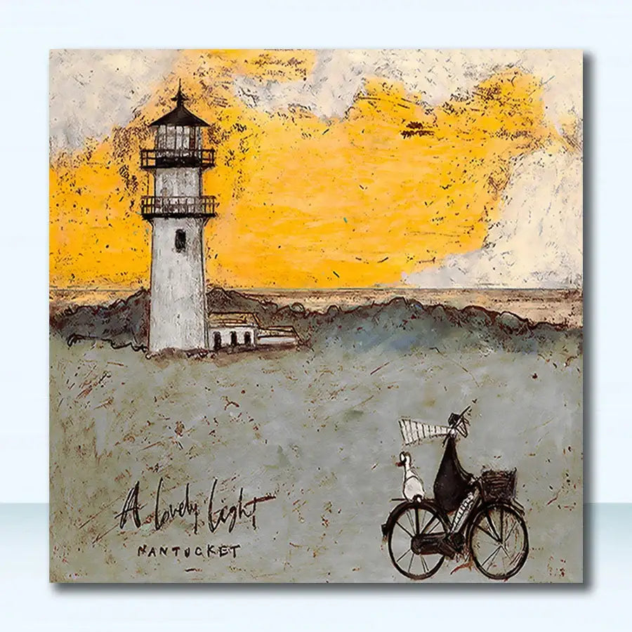 Whimsical cyclists canvas wall art – living room nordic painting