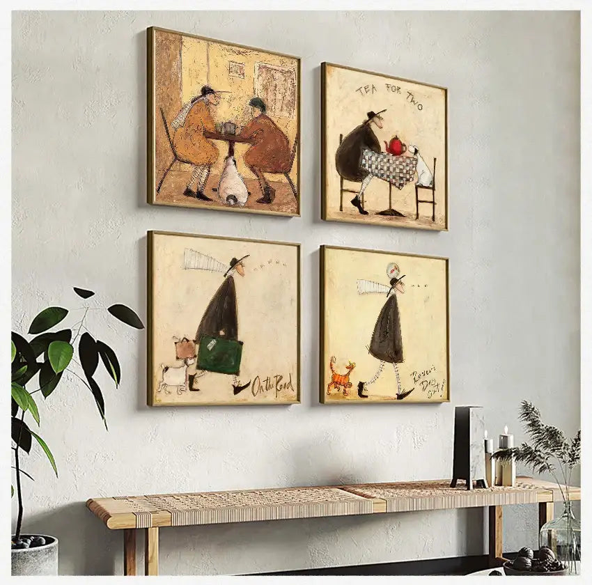 Whimsical cyclists canvas wall art – living room nordic painting