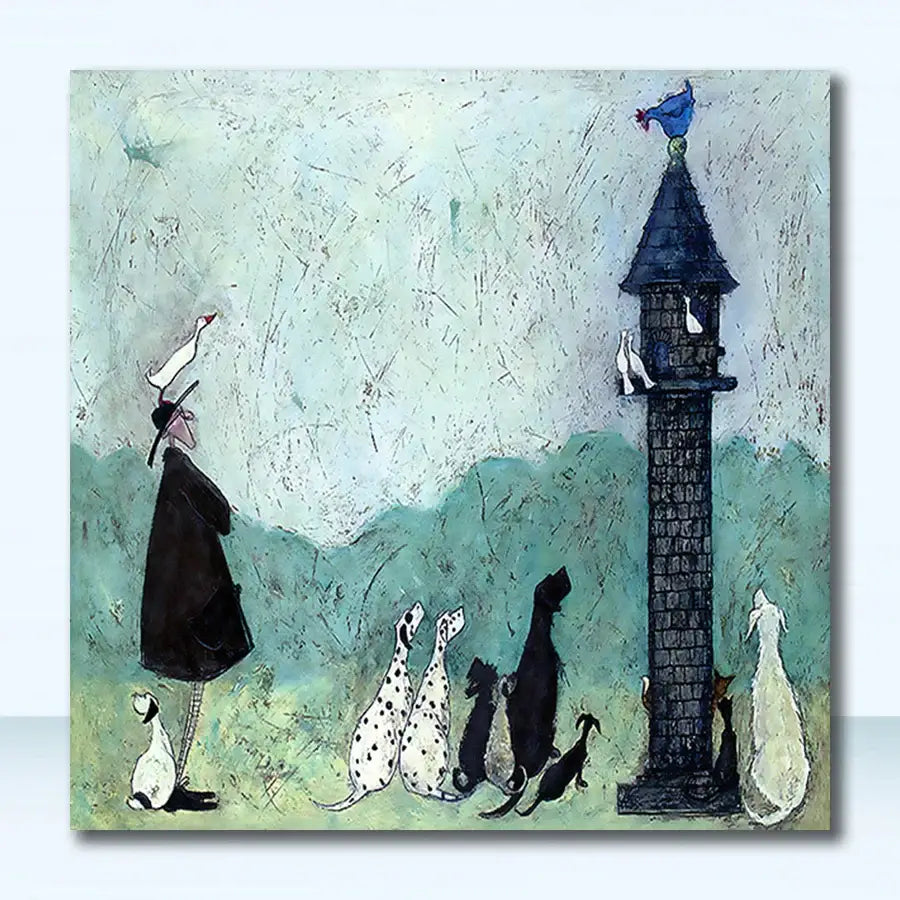 Whimsical cyclists canvas wall art – living room nordic painting