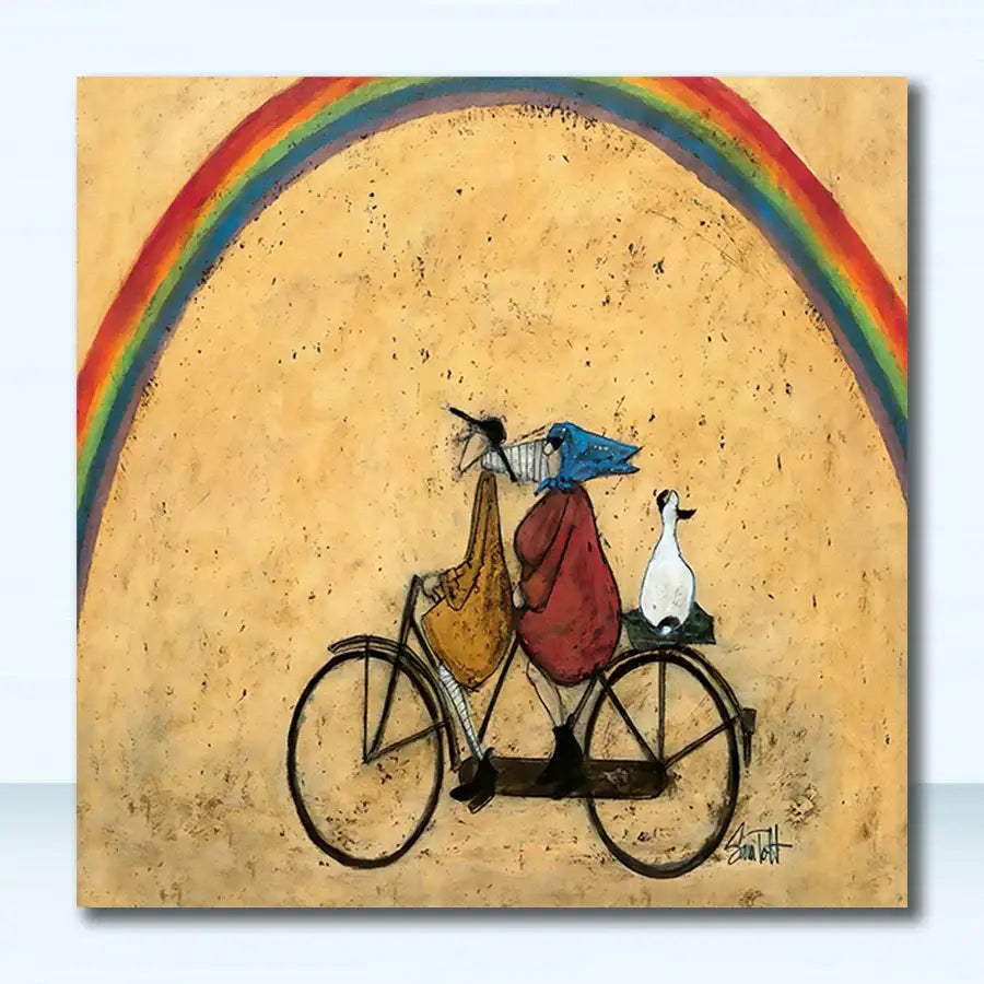 Whimsical cyclists canvas wall art – living room nordic painting