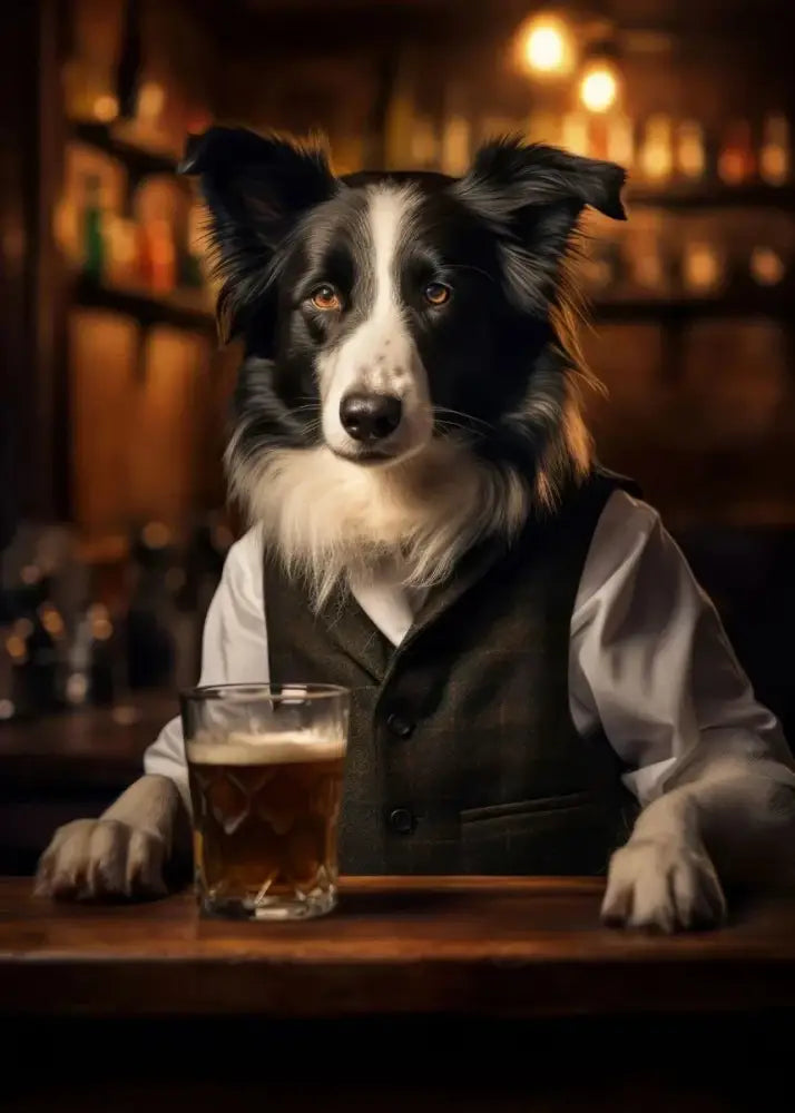 Pug in vest dog pub canvas wall art for home bar or living room