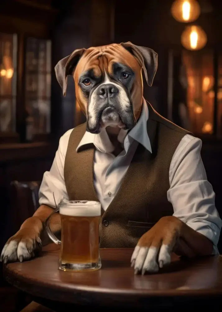 Pug in vest dog pub canvas wall art for home bar or living room