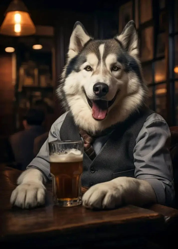 Pug in vest dog pub canvas wall art for home bar or living room