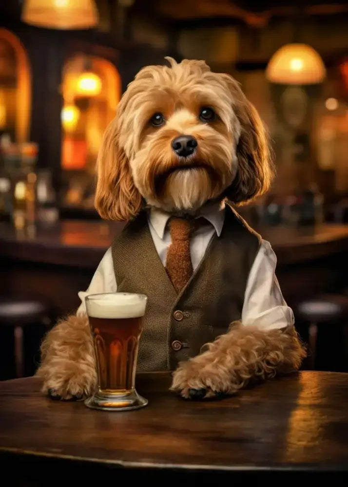 Pug in vest dog pub canvas wall art for home bar or living room