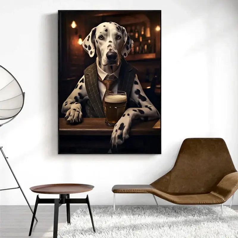 Pug in vest dog pub canvas wall art for home bar or living room