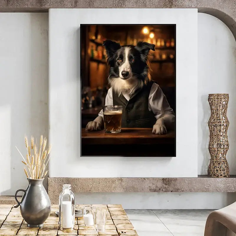Pug in vest dog pub canvas wall art for home bar or living room