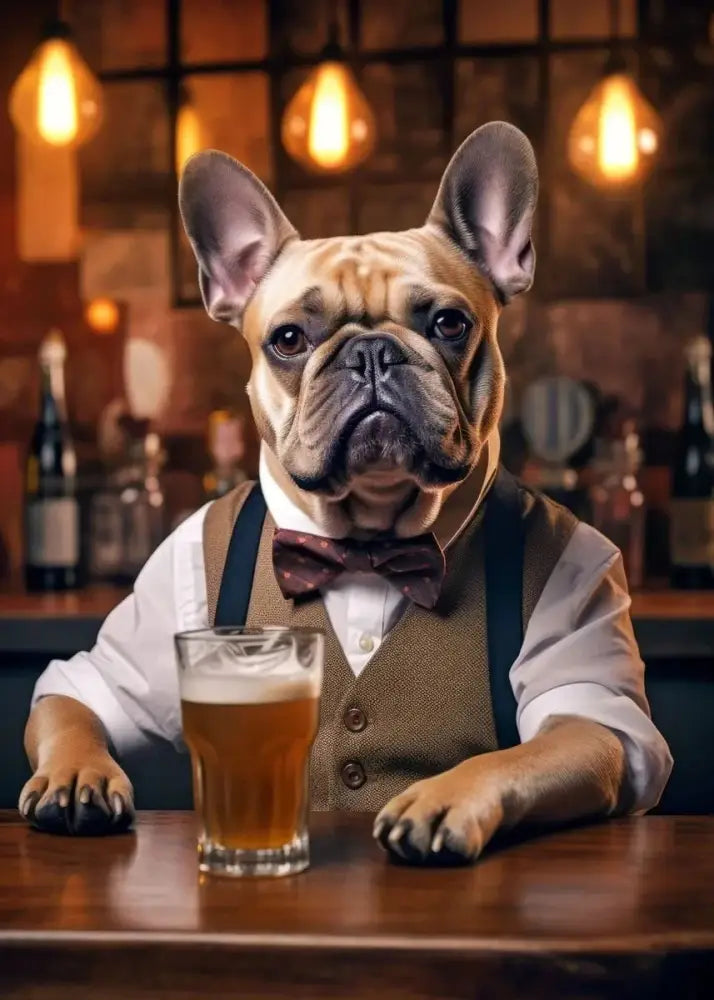 Pug in vest dog pub canvas wall art for home bar or living room