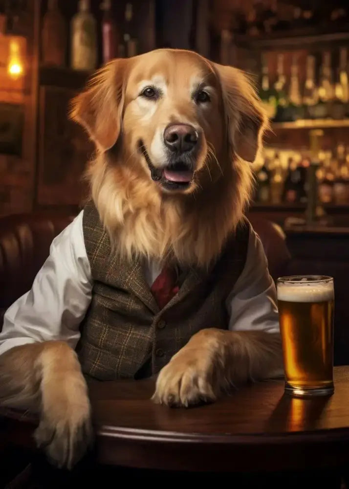 Pug in vest dog pub canvas wall art for home bar or living room