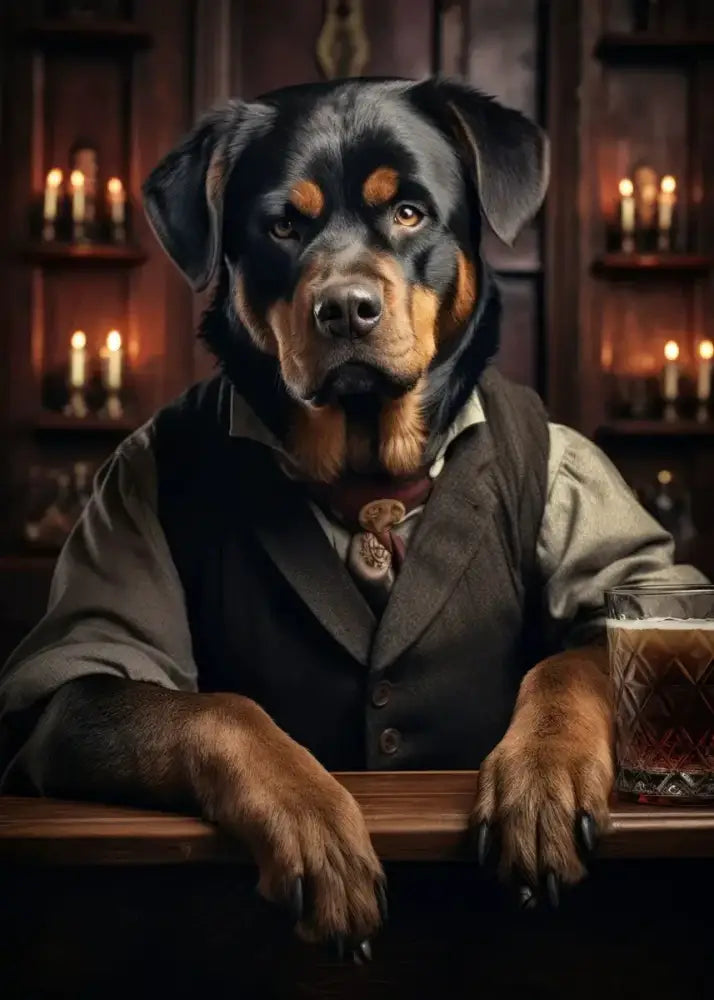 Pug in vest dog pub canvas wall art for home bar or living room
