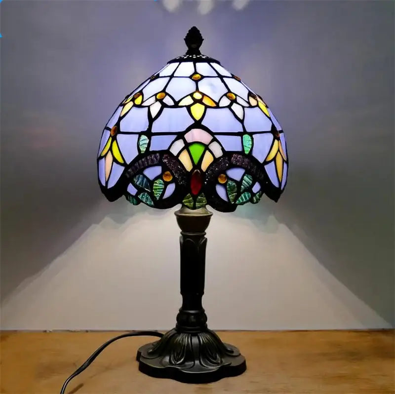 Retro baroque led table lamps stained glass bedroom desk lights