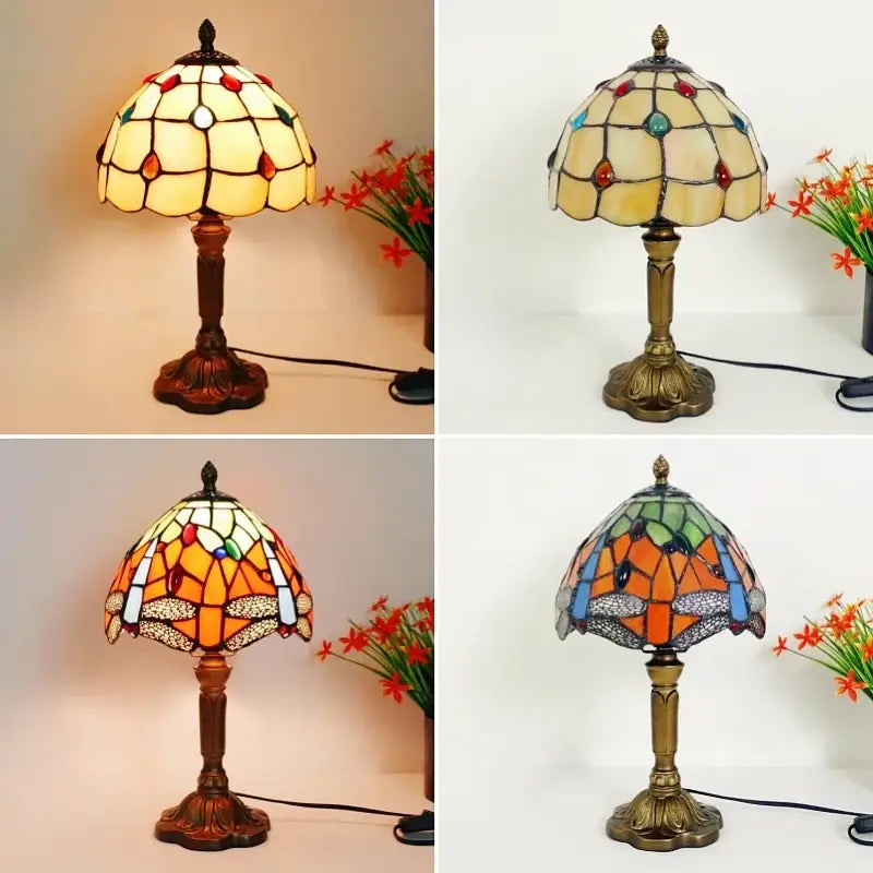 Retro baroque led table lamps stained glass bedroom desk lights