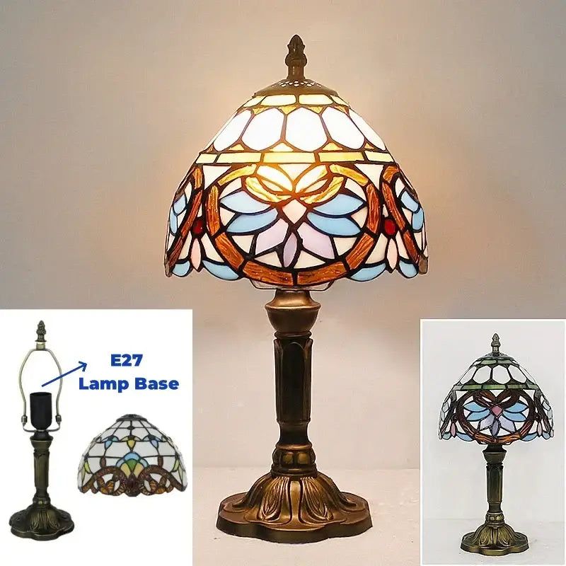 Retro baroque led table lamps stained glass bedroom desk lights