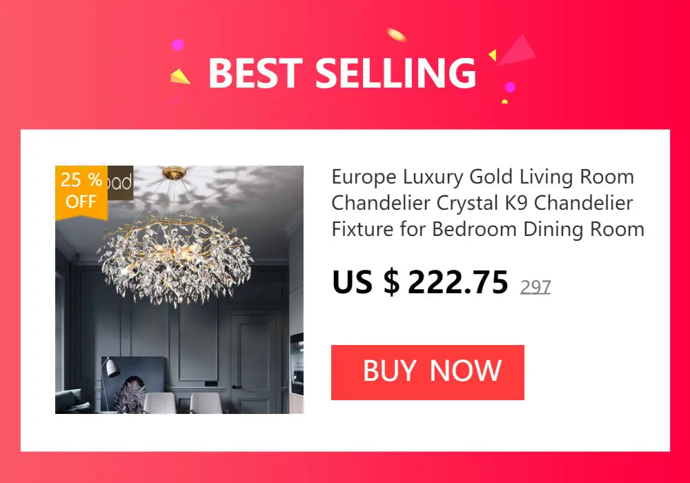 Elegant gold crystal chandelier for living room aluminum pendant