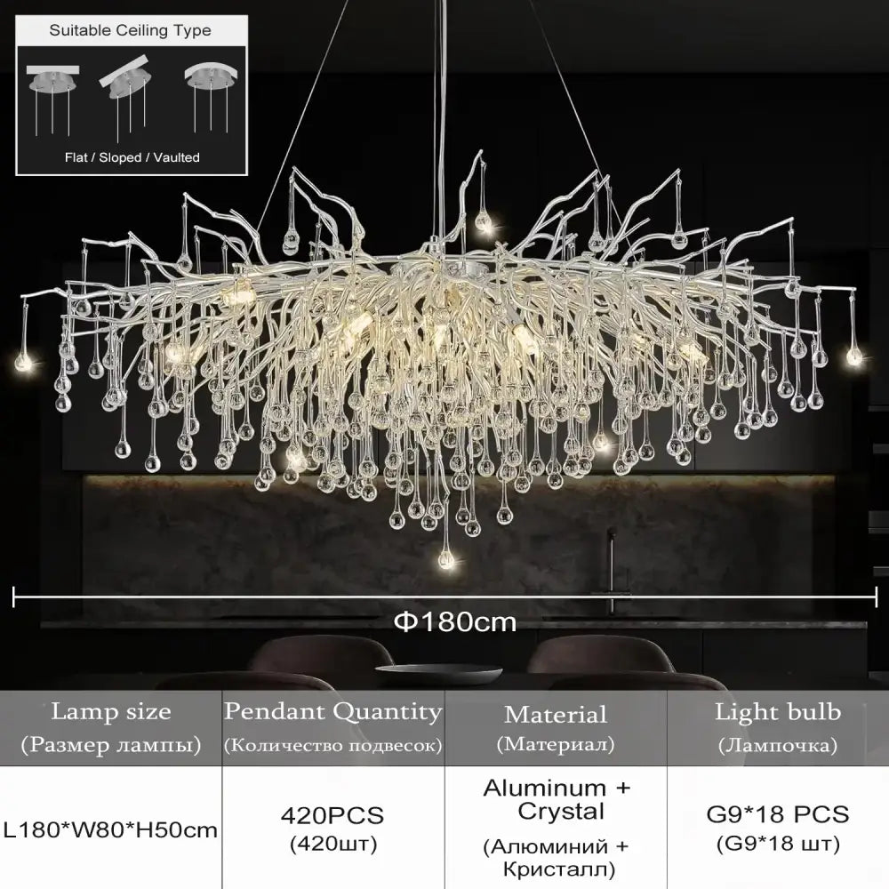 Modern chrome branching crystal chandelier living room lamp package