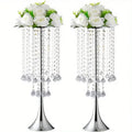 Elegant gold crystal flower stand set with red & white flowers dining room
