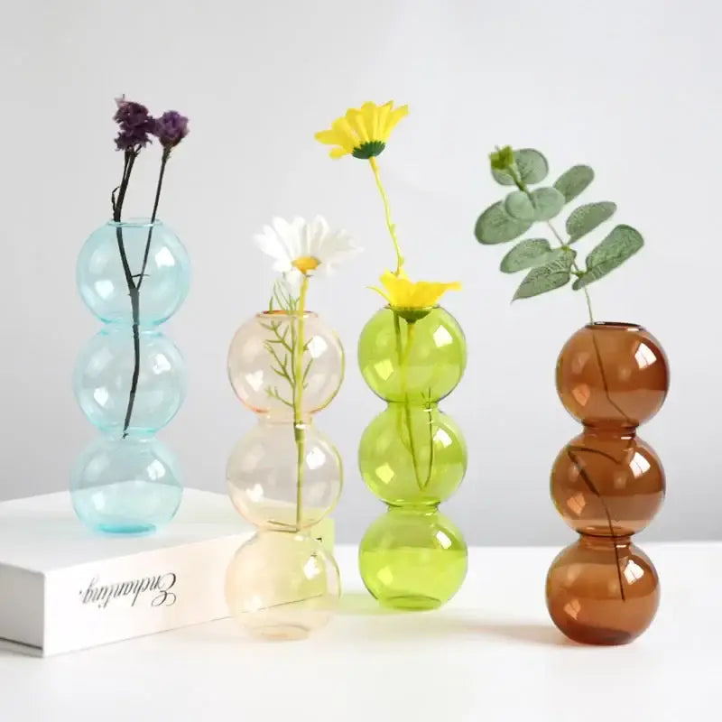 Modern colorful stacked glass vase set living room decor