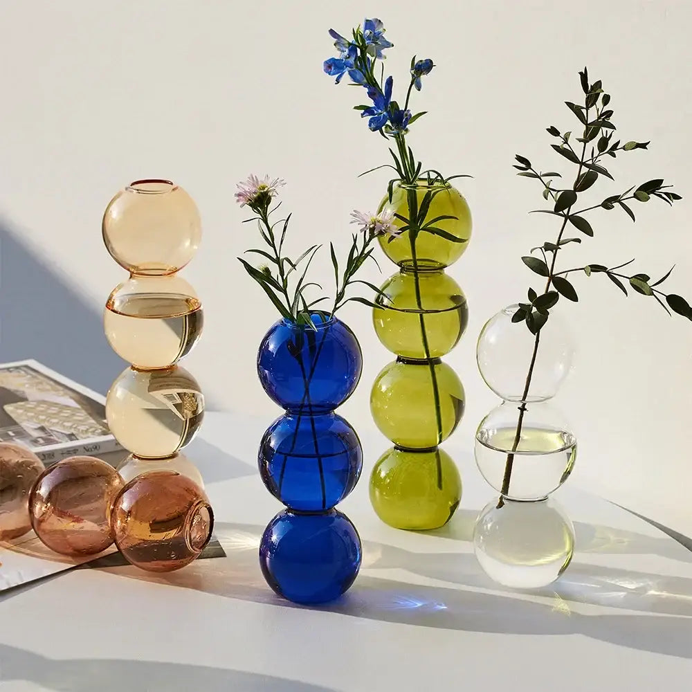 Modern colorful stacked glass vase set living room decor