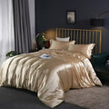Elegant gold satin duvet cover set bedroom bed sheet ensemble