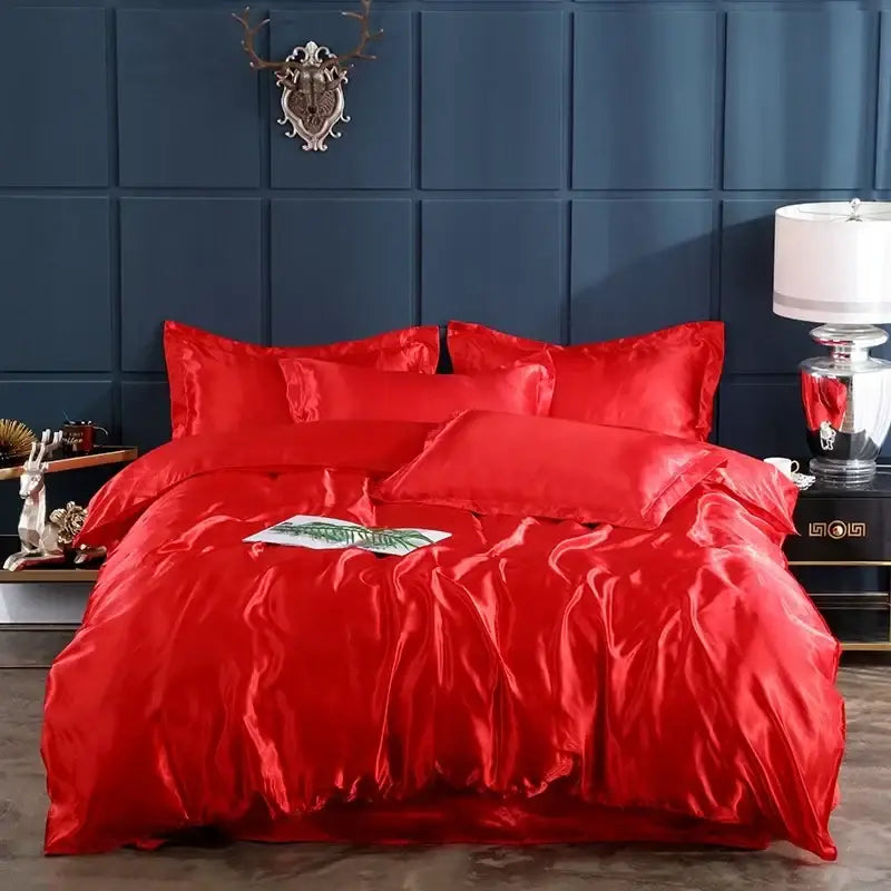 Elegant gold satin duvet cover set bedroom bed sheet ensemble