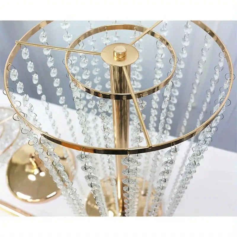Elegant gold metal vases with crystals and roses wedding decor