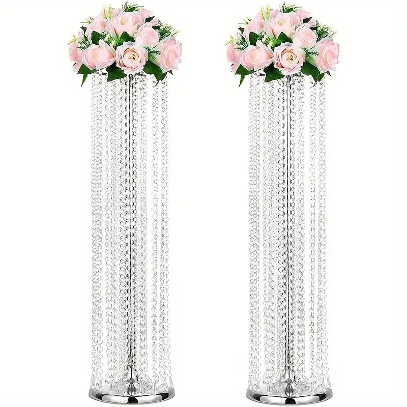 Elegant gold metal vases with crystals and roses wedding decor