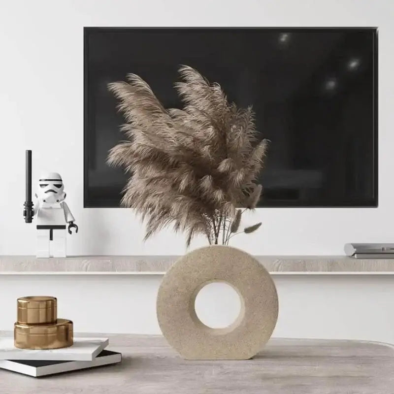 Minimalist black white & beige ceramic donut vase living room decor