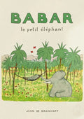 Vintage elephant babar family cartoon art print for kids bedroom