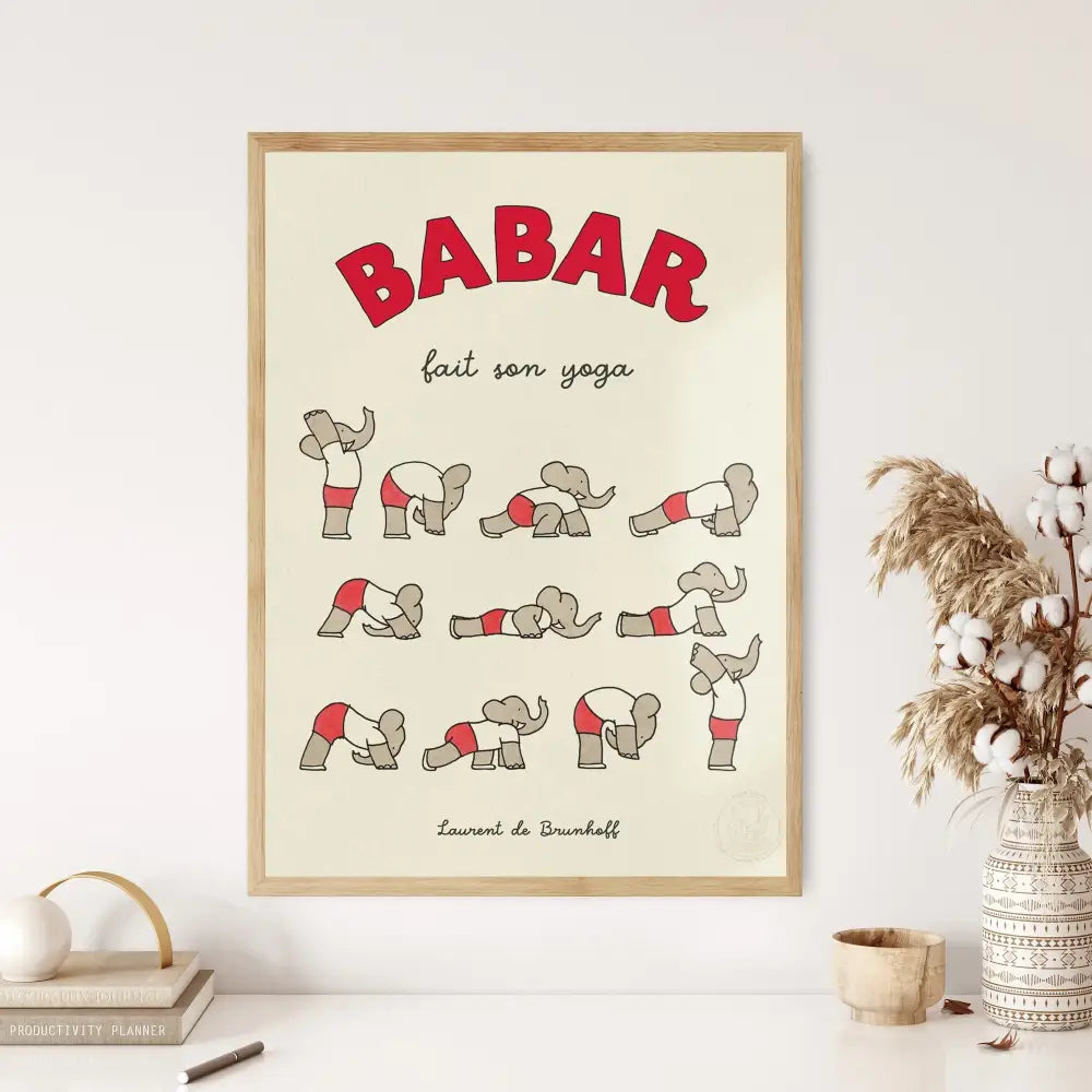 Elephant babar family yoga poster for kids room
