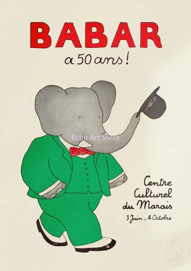 Elephant babar family yoga poster for kids room