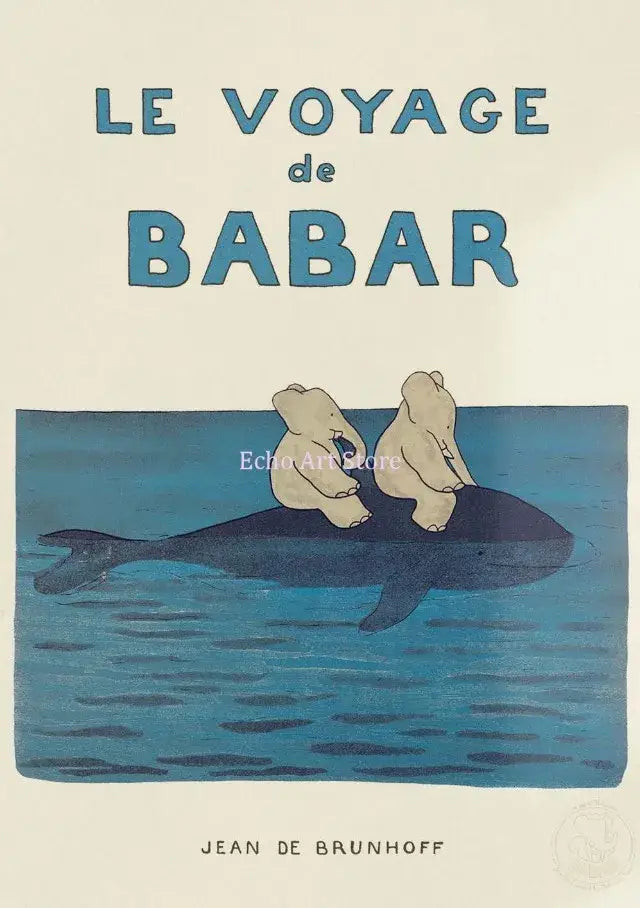 Vintage elephant family cartoon poster kids room wall art
