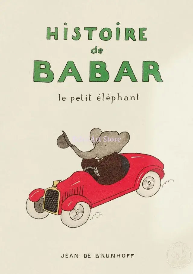Vintage elephant family cartoon poster kids room wall art