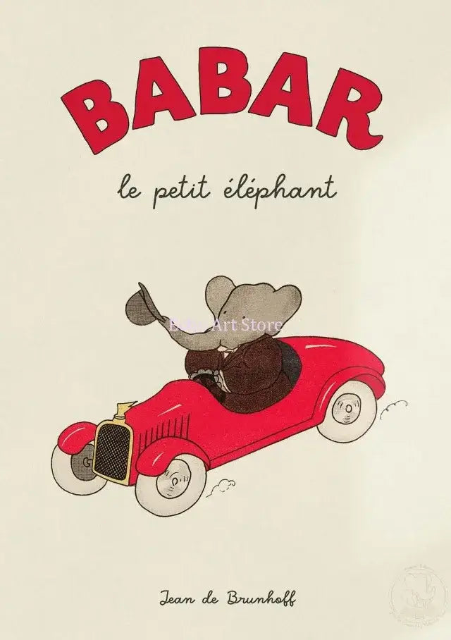 Vintage elephant family cartoon poster kids room wall art