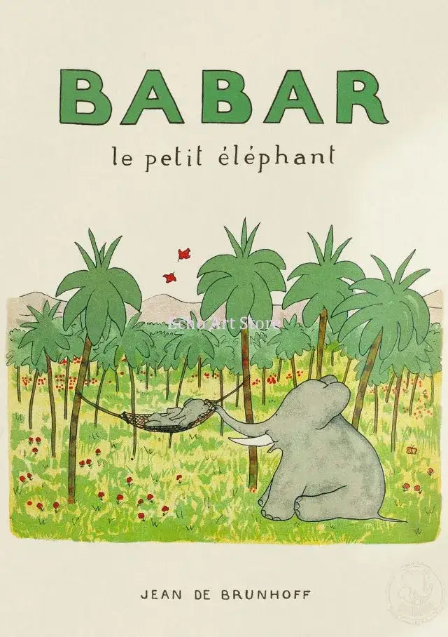 Vintage elephant family cartoon poster kids room wall art