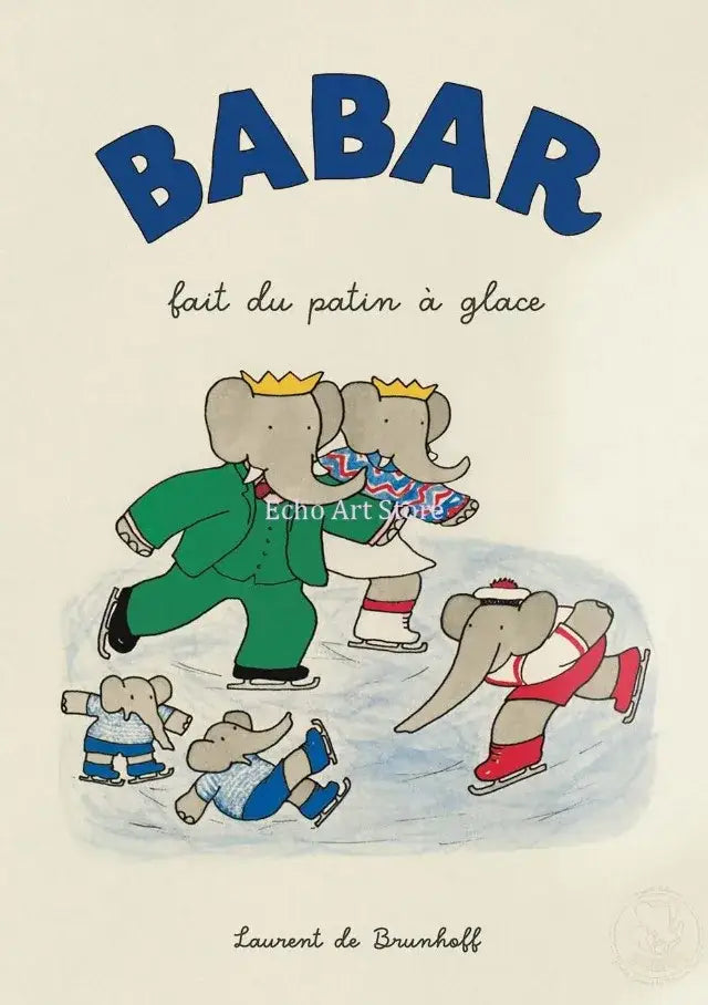Vintage elephant family cartoon poster kids room wall art