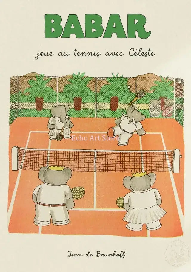 Vintage elephant family cartoon poster kids room wall art