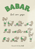 Yoga elephant family cartoon green & beige wall art kids room