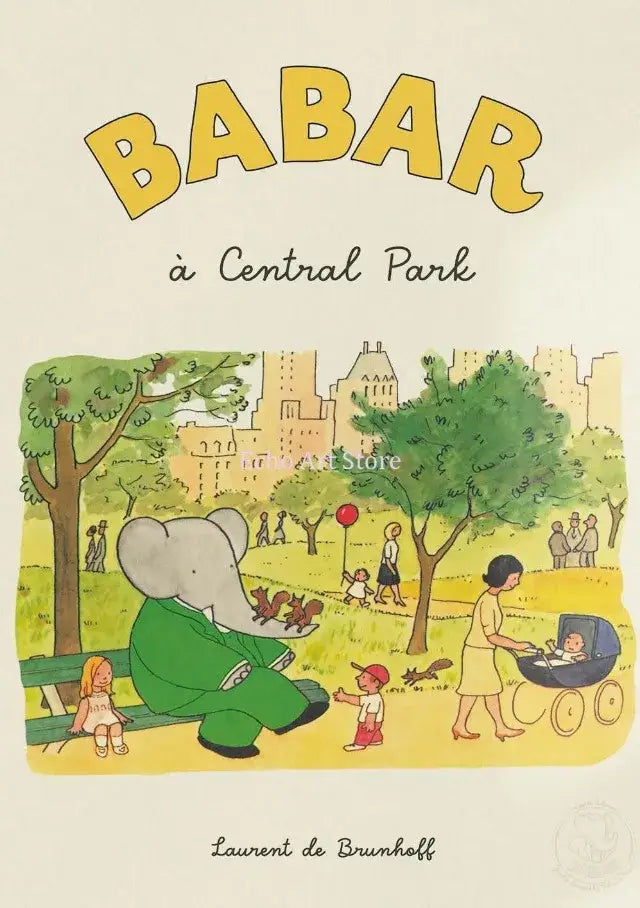 Vintage elephant babar family car poster kids room wall art