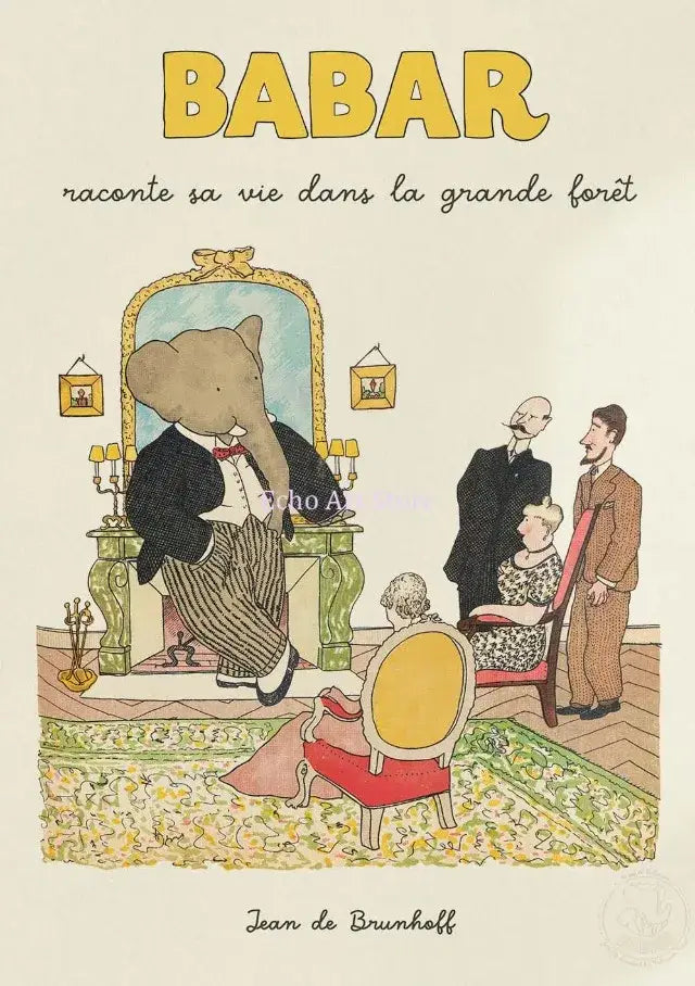 Vintage elephant babar family car poster kids room wall art