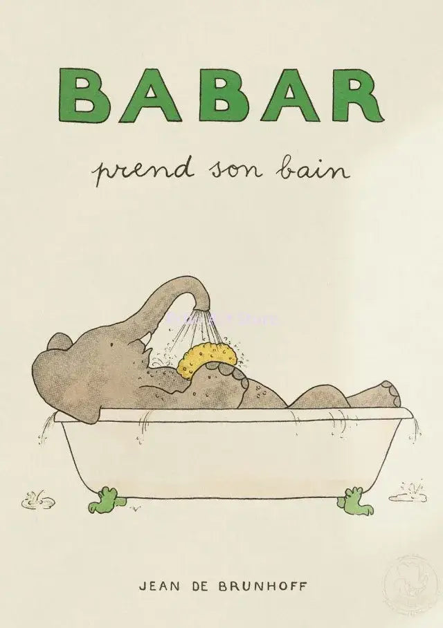 Vintage elephant babar family car poster kids room wall art