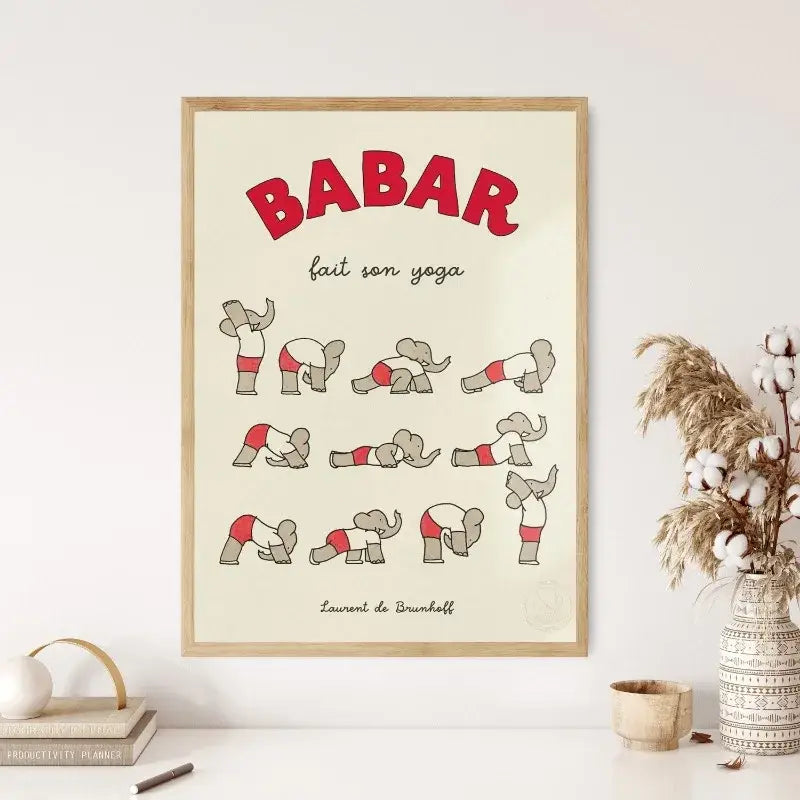 Vintage elephant babar family car poster kids room wall art